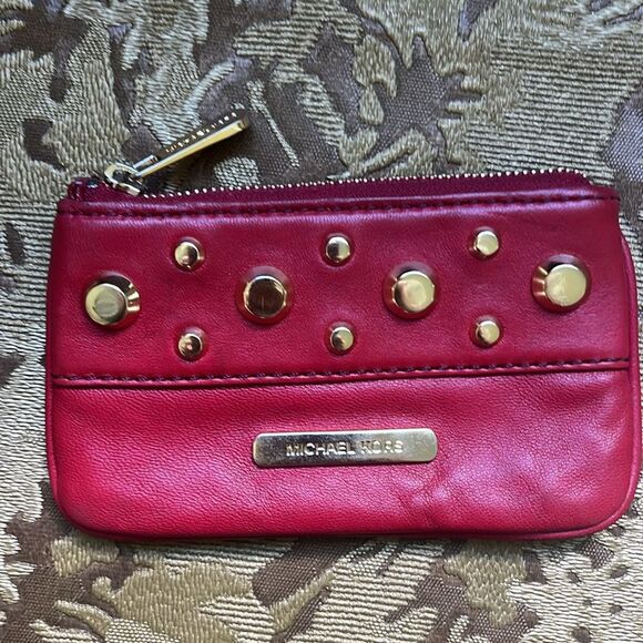 Michael Kors Red Leather Studded Mini Wallet with Keychain - Picture 11 of 11